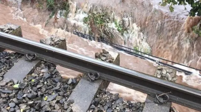 Flooded railway tracks