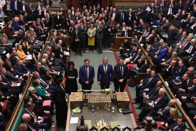 Tellers line up in the House of Commons