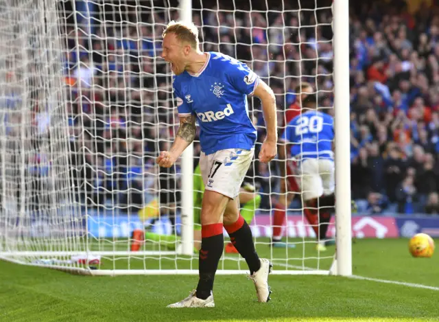 Rangers' Scott Arfield celebrates against Aberdeen