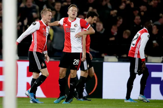 Feyenoord's Kenneth Vermeer and Jens Toornstra celebrate