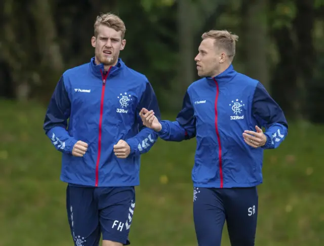 Rangers' Filip Hellander and Scott Arfield