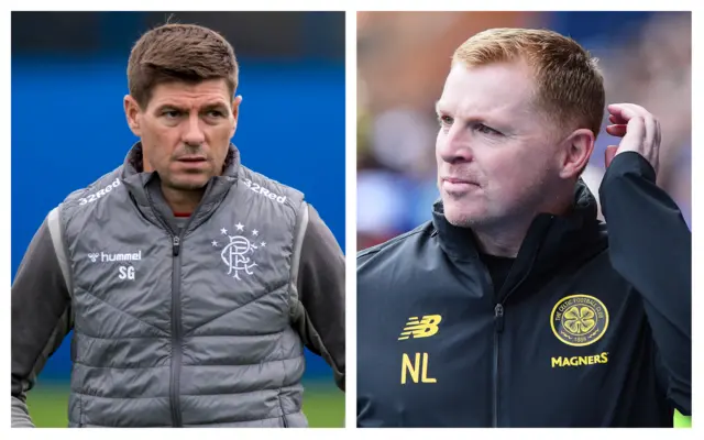 Rangers manager Steven Gerrard and his Celtic boss Neil Lennon