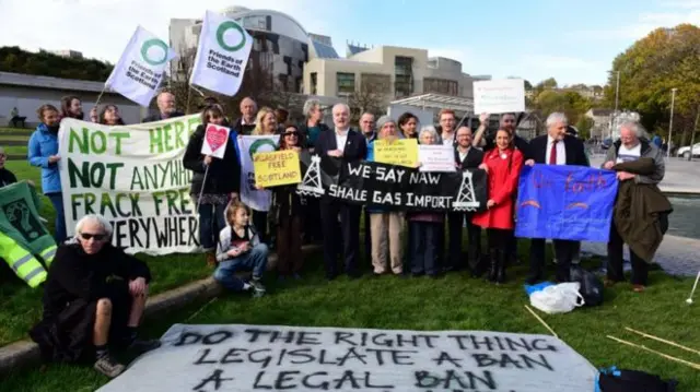 Demonstrators gathered outside the Scottish Parliament in 2017 before MSPs debated fracking