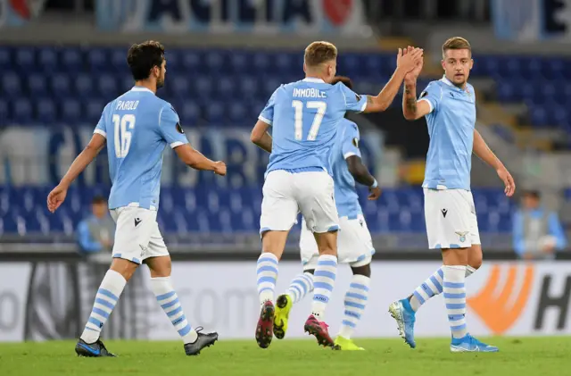 Lazio's Sergej Milinkovic-Savic celebrates scoring their first goal