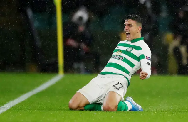 Celtic''s Mohamed Elyounoussi celebrates scoring their first goal