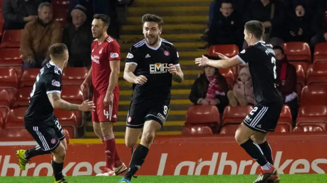 George Oakley (centre) scored a stunner the last time Hamilton took on Aberdeen