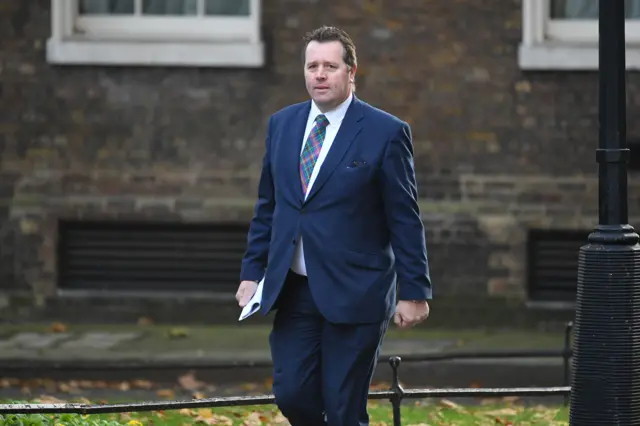 Parliamentary Secretary to the Treasury (Chief Whip) Mark Spencer arrives in Downing Street on October 30, 2019