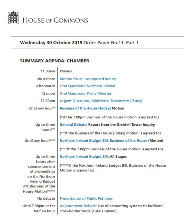 Commons agenda