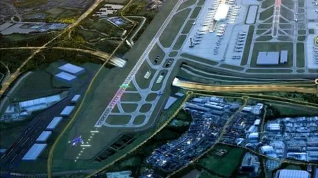 Architects' visualisation of Heathrow's plan shows the M25 running under the new runway