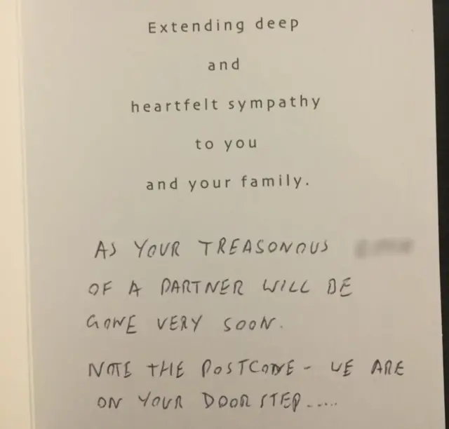 Sympathy card sent to Anna Soubry's partner