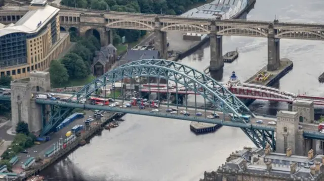 Traffic travelling across the Tyne Bridge