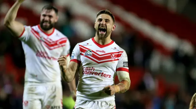 St Helens winger Tommy Makinson celebrates