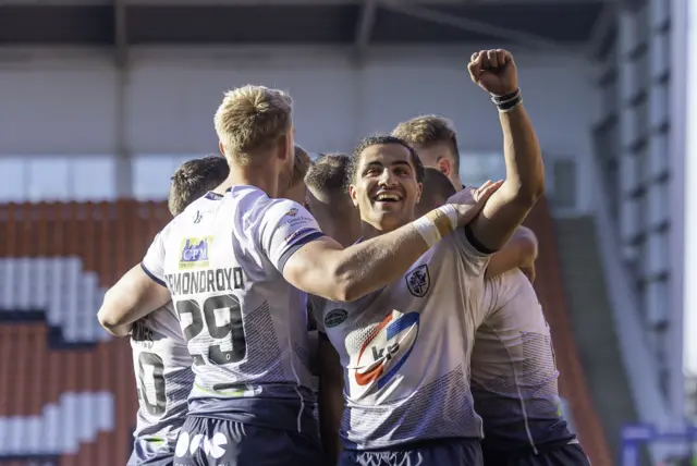 Featherstone's Ashton Golding celebrates