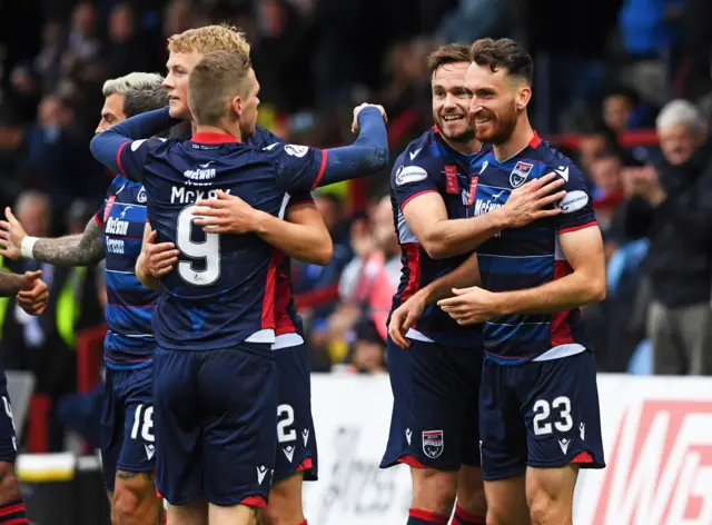 Joe Chalmers (right) celebrates his goal with his Ross County team-mates