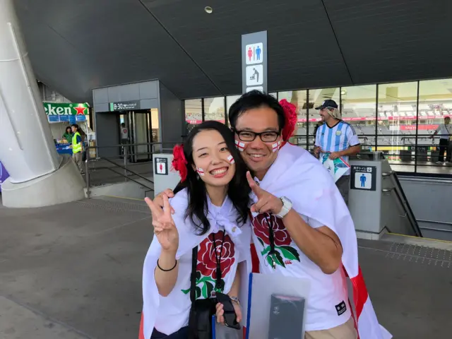 Japanese fans dressed in England gear