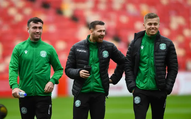 Hibernian's Stevie Mallan, Martin Boyle and Fraser Murray