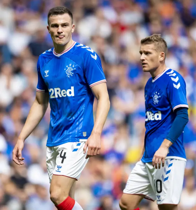 George Edmundson (left) makes his league debut for Rangers this afternoon