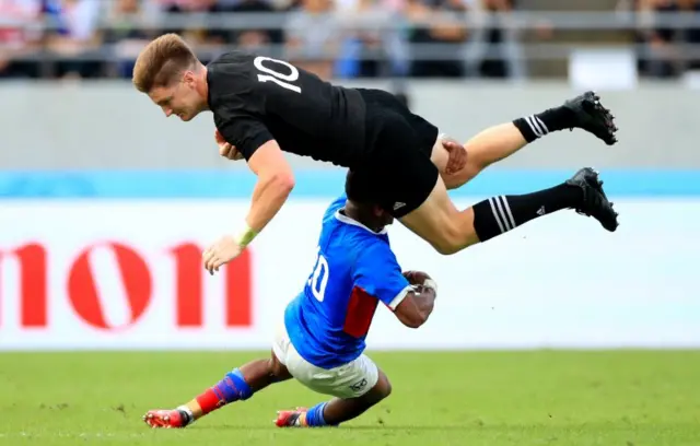 Jordie Barrett is tackled