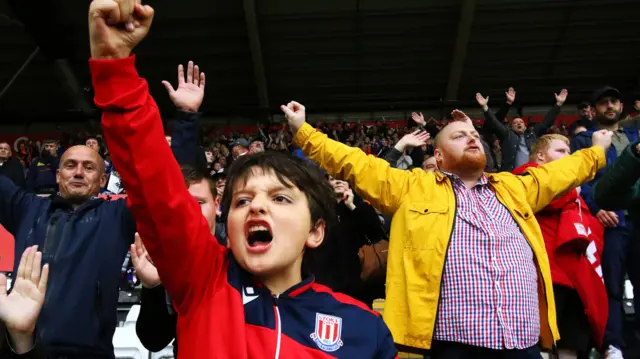 Stoke City fans celebrating at full time