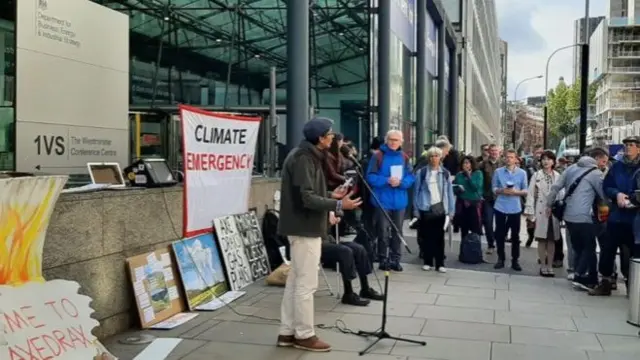 Axe Drax campaigners gathered outside the Department for Energy to protest