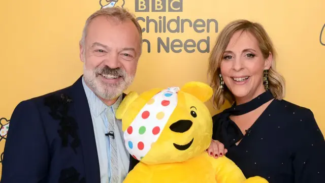 Graham Norton (L) and Mel Giedroyc backstage at BBC Children In Need's 2018