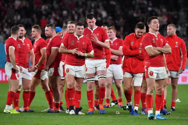 Wales players at full-time