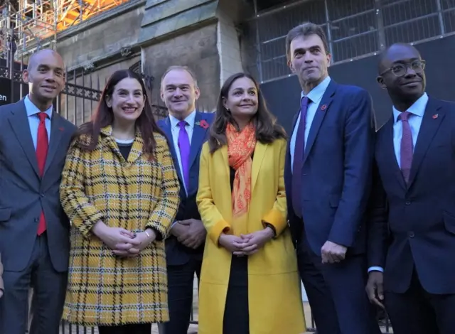 Liberal Democrats (left to right) Chuka Umunna, Luciana Berger, Ed Davey, Siobhan Benita, Tom Brake and Sam Gyimah