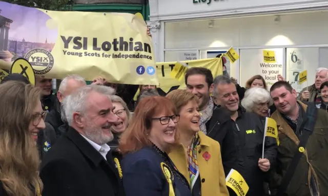 Nicola Sturgeon with members of the SNP on the campaign trail