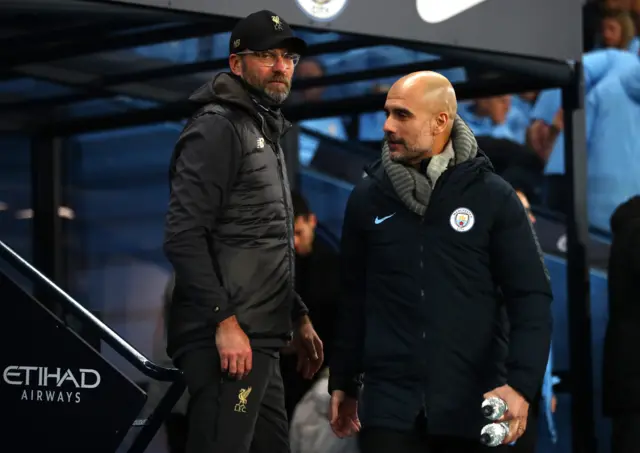 Liverpool manager Jurgen Klopp and Manchester city manager Pep Guardiola