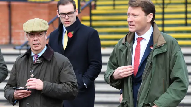 Brexit Party leader Nigel Farage (L) and Hartlepool parliamentary candidate and Brexit Party Chairman, Richard Tice