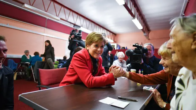First Minister Nicola Sturgeon, campaigns with SNP general election candidate for Aberdeen South Stephen Flynn at Inchgarth Community Centre on November 11, 2019 in Aberdeen,Scotland
