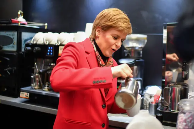 First Minister Nicola Sturgeon, campaigns with SNP general election candidate for Aberdeen South Stephen Flynn at Inchgarth Community Centre on November 11, 2019 in Aberdeen,Scotland.