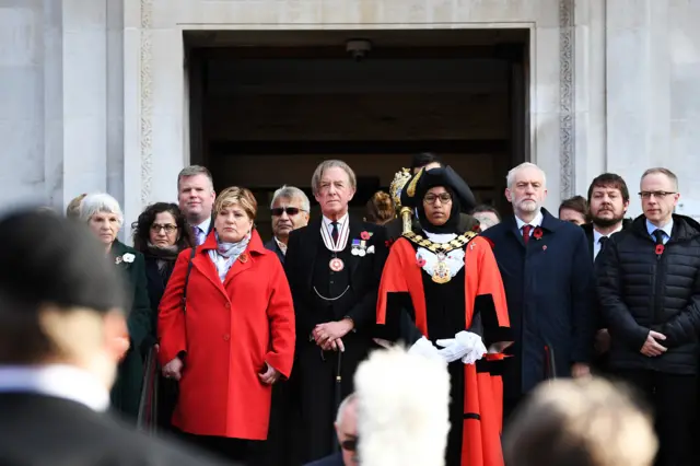 Jeremy Corbyn and shadow foreign secretary Emily Thornberry attend the Armistice Day Commemoration at Islington Town Hall