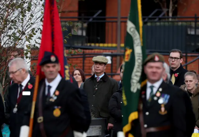 Brexit Party leader Nigel Farage is seen ahead of a minute"s silence, during a general election campaign event in Hartlepool, Britain