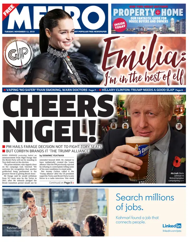 Metro newspaper Tuesday