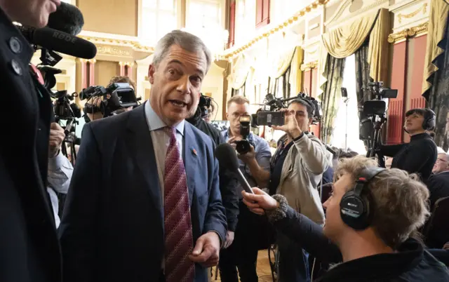 Brexit Party leader Nigel Farage speaking at the Best Western Grand Hotel in Hartlepool.