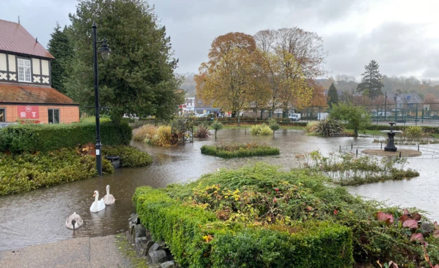 Flooding at Hall Leys Park in Matlock