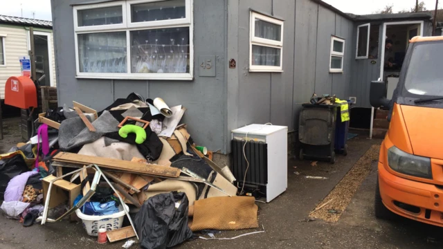 Flood damaged caravan in Doncaster