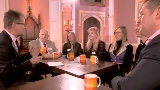 Nicky Campbell and a panel of voters at Auckland Castle