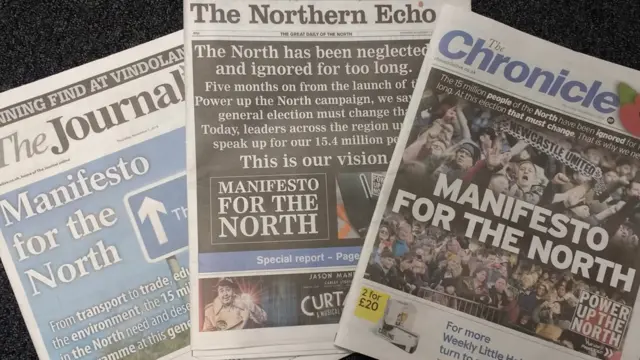 Front pages of The Journal, The North Echo and The Chronicle