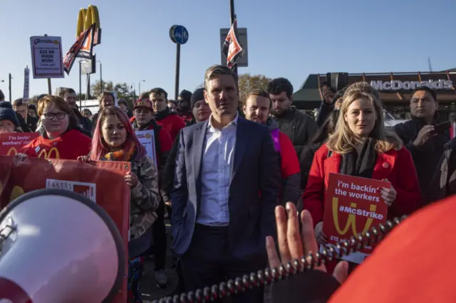 Sir Keir Starmer with striking McDonald's workers