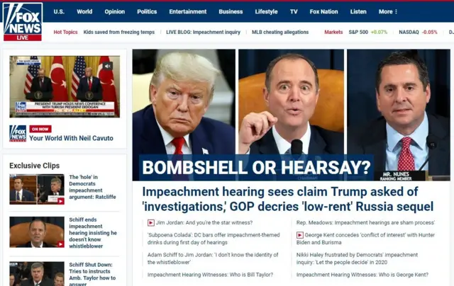 Image grab of  Fox News front page online