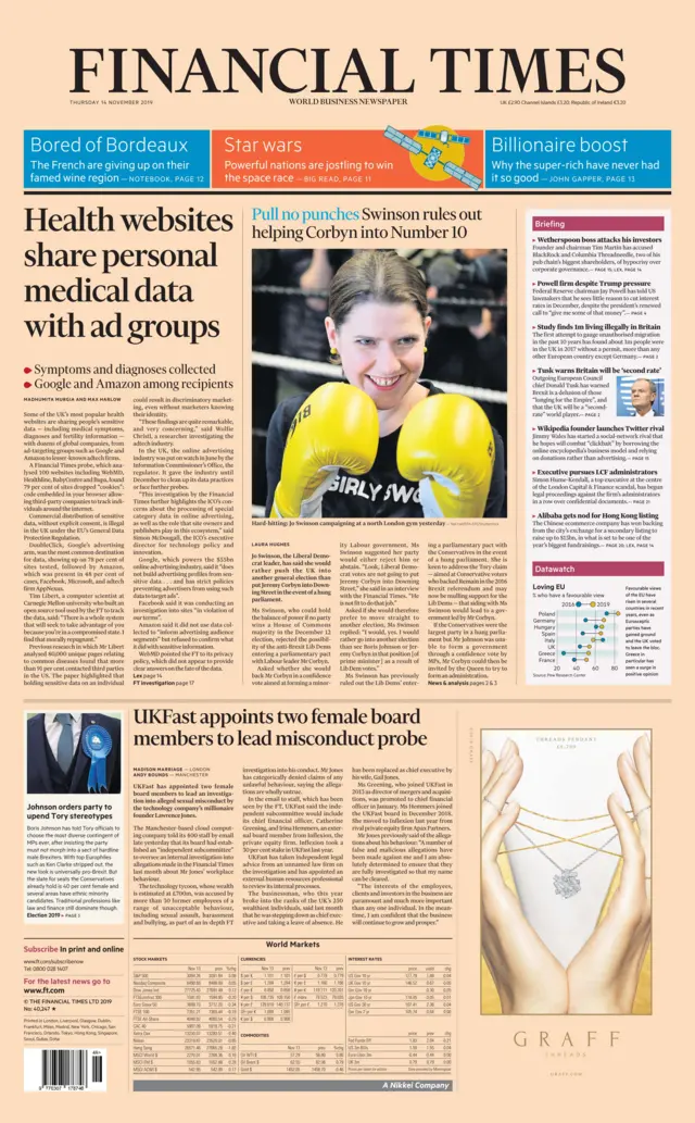 FT front page 13 November 2019