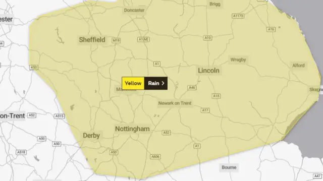 Map showing weather warning