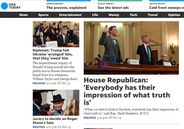 Screenshot of USA today front page