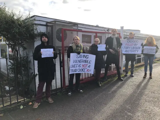 Protesters outside Swinson event