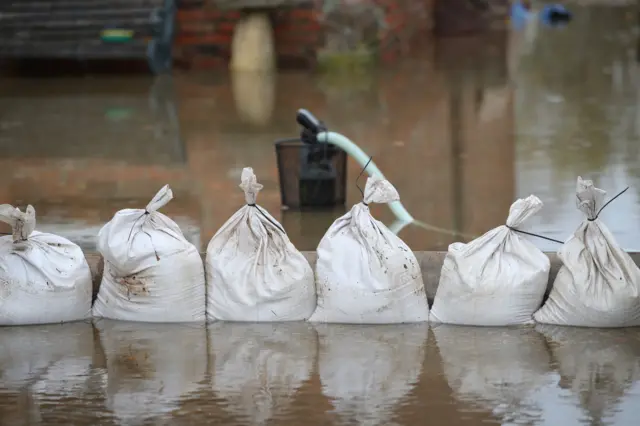 Sandbags and flood