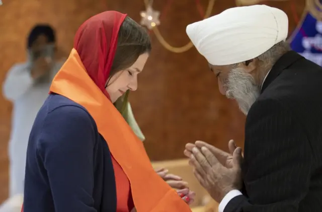 Jo Swinson at the Guru Nanak Sikh temple in Glasgow.