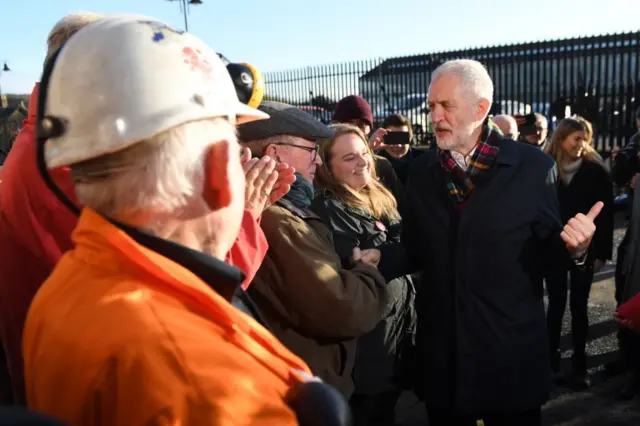 Jeremy Corbyn meets supporters at the National Mining Museum in Newingtongrace, Scotland