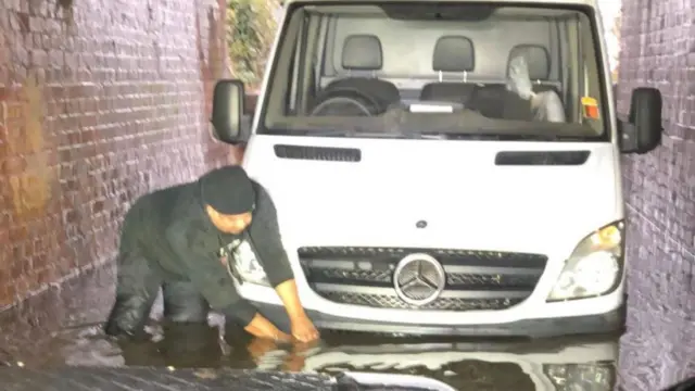 Van stuck in flooding on Churchill Road in Thurmaston